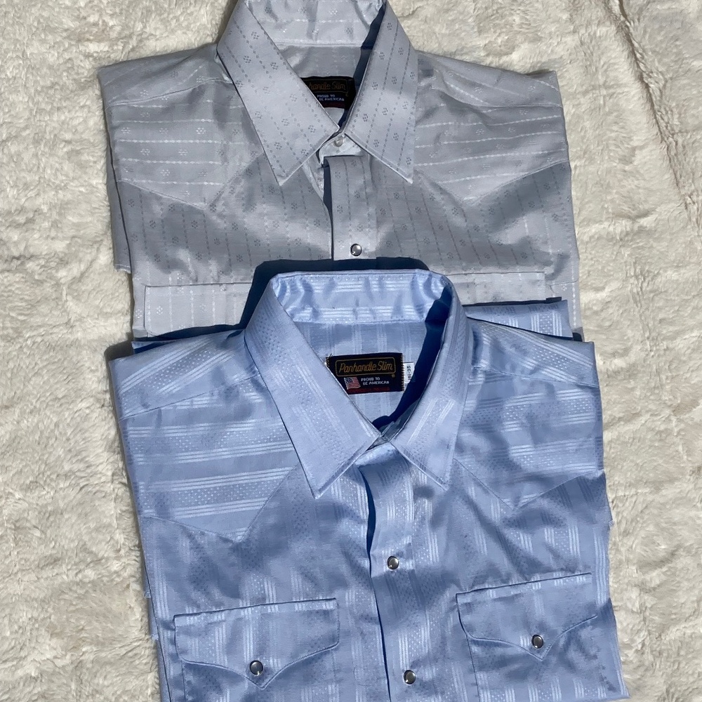 Two Men’s Snap Front Western Shirts, size 17-35 and size 18.5-35  NWOT